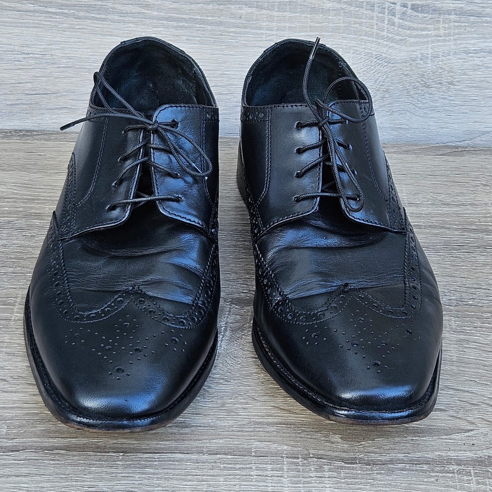 Florsheim Mens Black Leather Wingtip Oxford Dress Shoes Brogue Size 10.5 D - Picture 2 of 9
